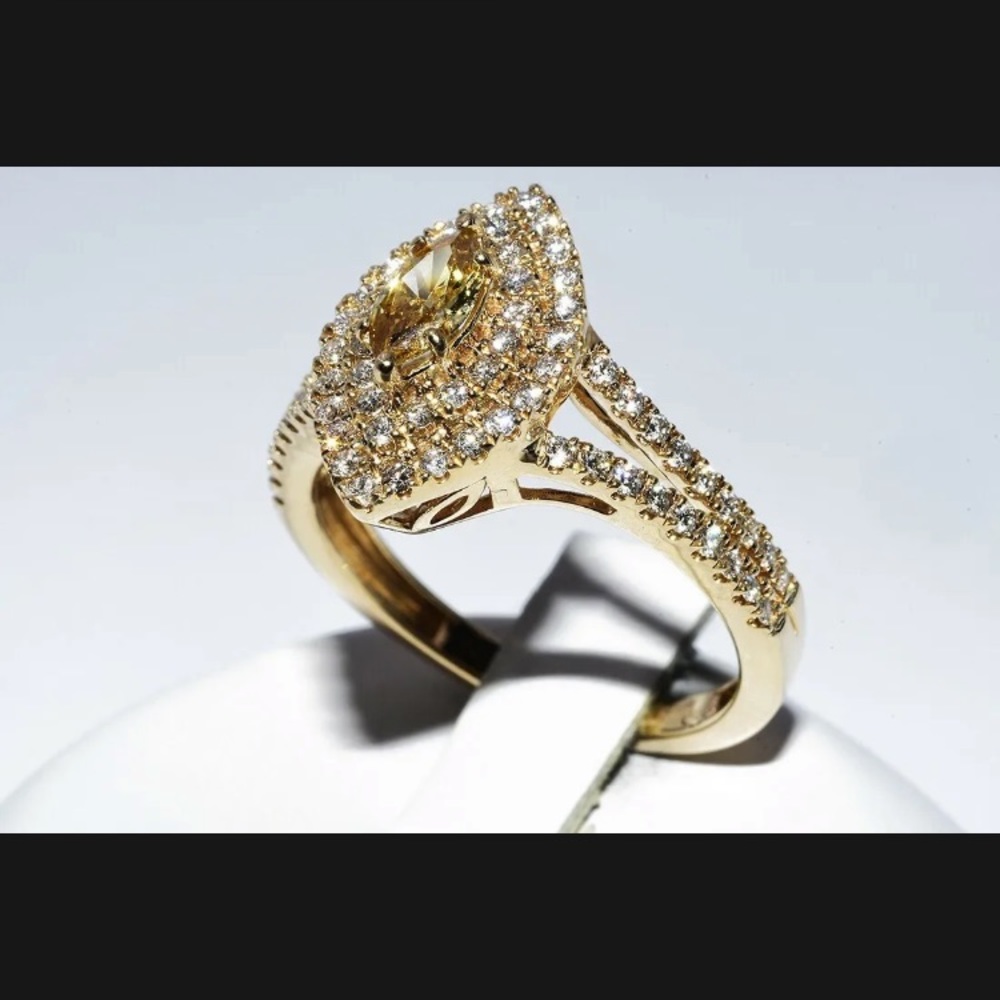 1.01CT NATURAL CANARY DIAMOND & WHITE DIAMOND ENGAGEMENT RING SOLID GOLD 14k - Picture 5 of 8